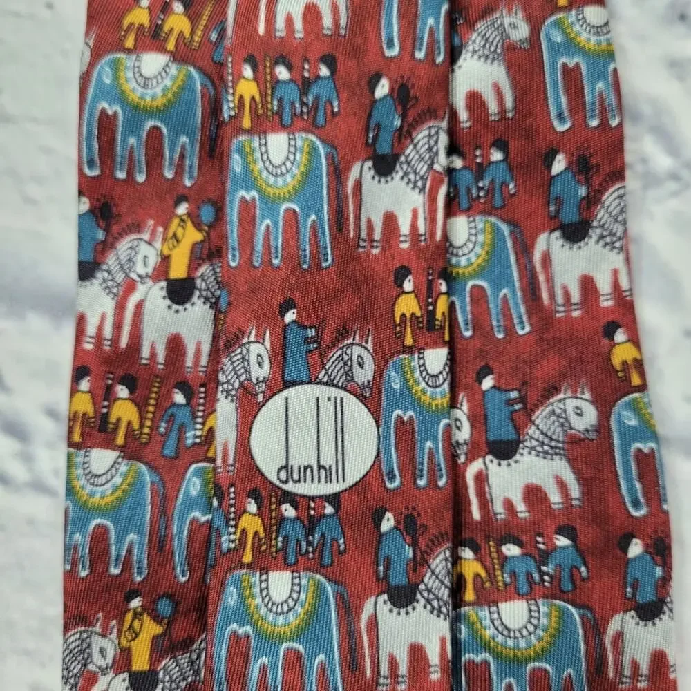 Dunhill Silk Primitive Horse & Elephant Print Tie